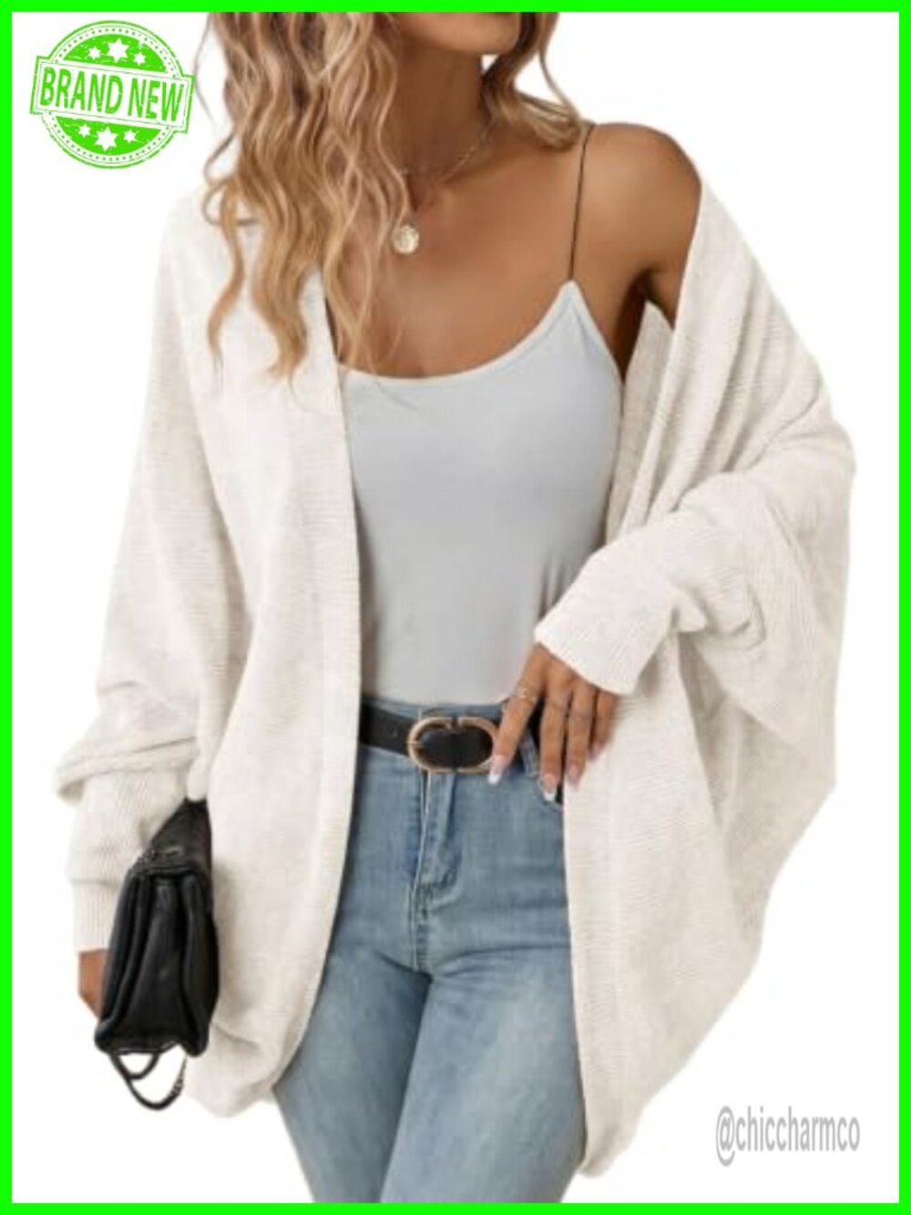 Oversized Batwing Cardigan Lightweight Boho Ribbed Knit Sweater